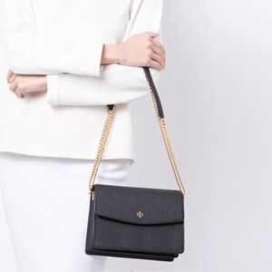 Tory Burch Black Crossbody Bag with Gold Chain